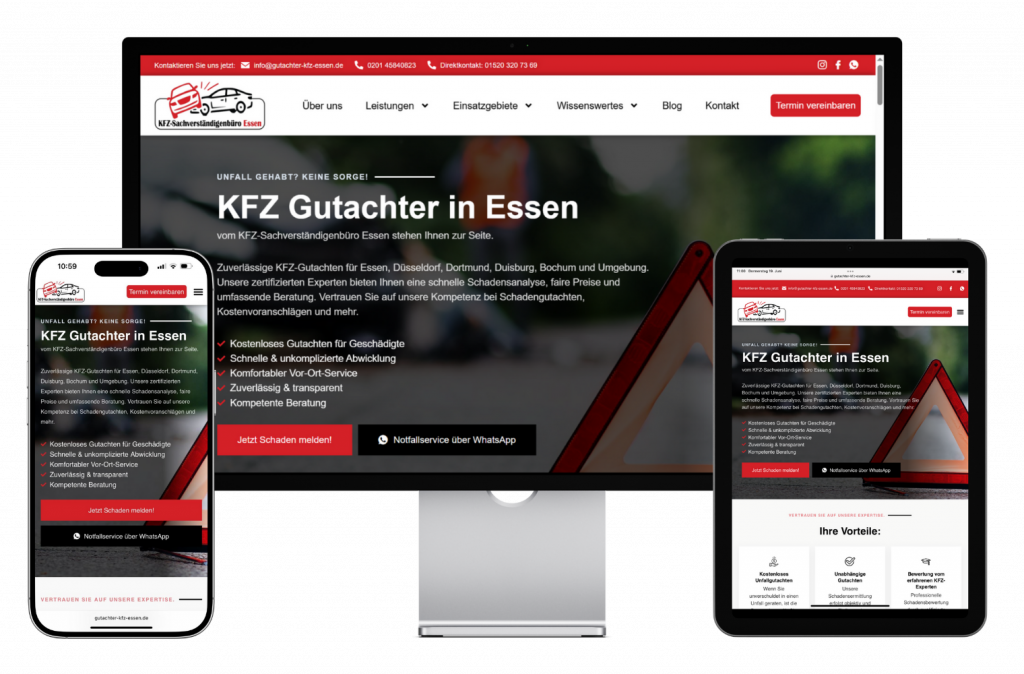 Screenshot eines modernen Webdesigns auf Desktop und Smartphone.