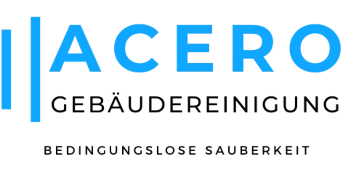 Acero-Gebäudereinigung Logo zeigt den Firmennamen mit klarer blauer Schrift.